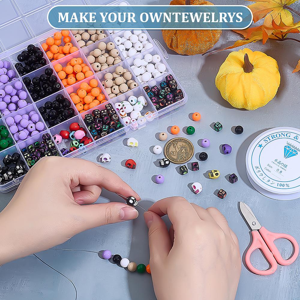 1set Halloween Theme Bracelets Making Kits including Scissor Elastic Cord Acrylic Beads Mixed color 6~200x6~132x6~17.5mm