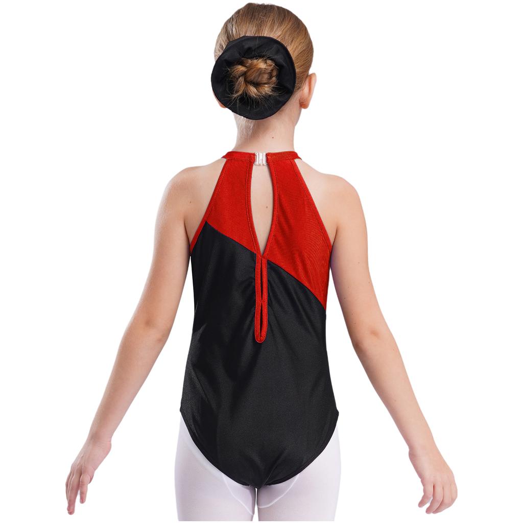 Girls Rhinestone Gymnastics Costume Set with Sleeveless Leotard Vest Shorts Waistband and Hair Band