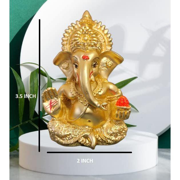 Gold Plated Satin Ganesha/Vinayaka/Vinayagar/Pillayar Idol - Versatile Car Dashboard and Home/Office Decor