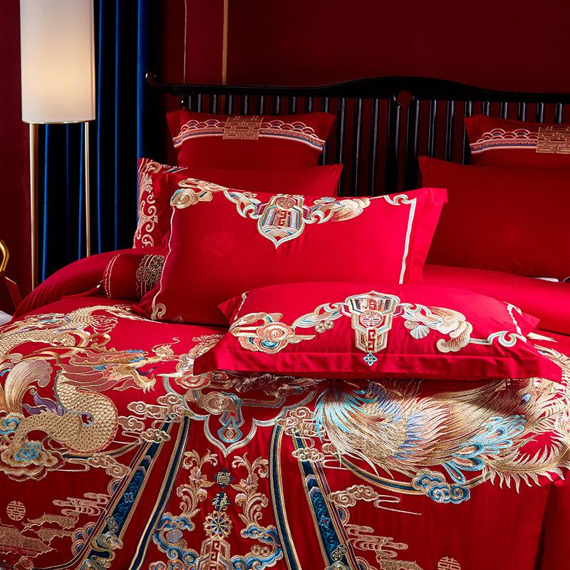 Атласный австралийский хлопок, жаккардовый свадебный комплект из четырех предметов плотностью 200, большой красный элитный роскошный свадебный комплект из нескольких предметов