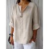 Summer New Loose Women's V-neck Cotton Linen Button Down T-shirt Blouses & Shirts
