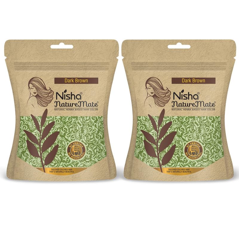 Порошок хны Nisha Nature Mate для темных волос, цвет темно-коричневый, 45 г, упаковка из 2 штук, стойкий травяной краситель без аммиака