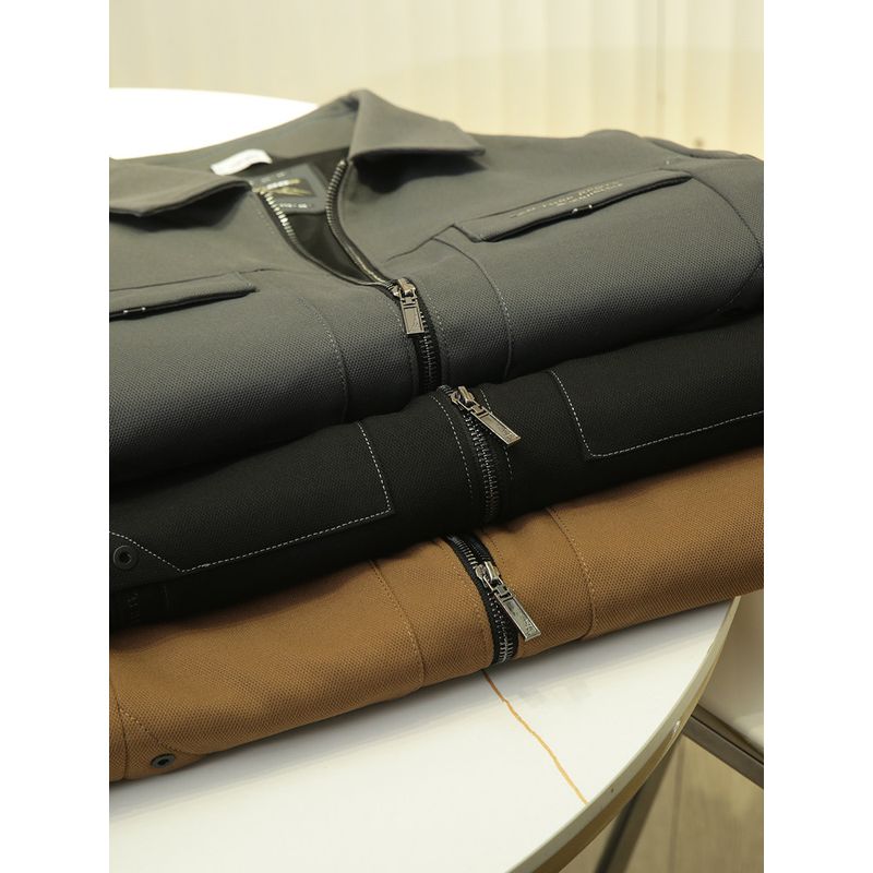 Lightweight Workwear, Classic and Comfortable! Men's Short Casual Zip-Up Jacket with a Turn-Down Collar, Autumn Outerwear