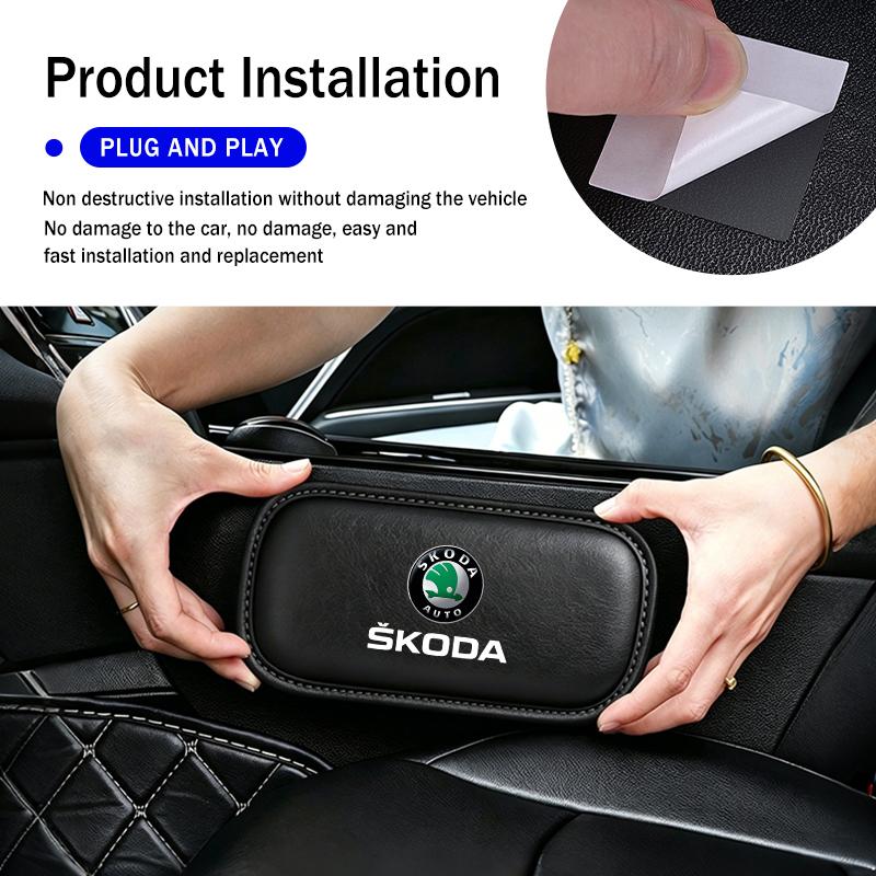 SSOE5 For Skoda Leather Knee Pad Car Interior Pillow Protection Cushion Kodiaq Fabia Kamiq Karoq Octavia 2 3 Rapid Scala