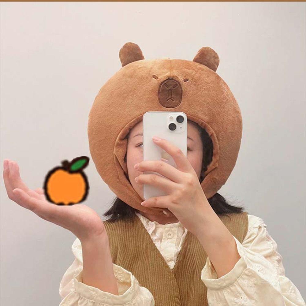 Плюшевый головной убор капибары, милая плюшевая кукла капибары, зимние шапки, плюшевая шапка капибары, дети