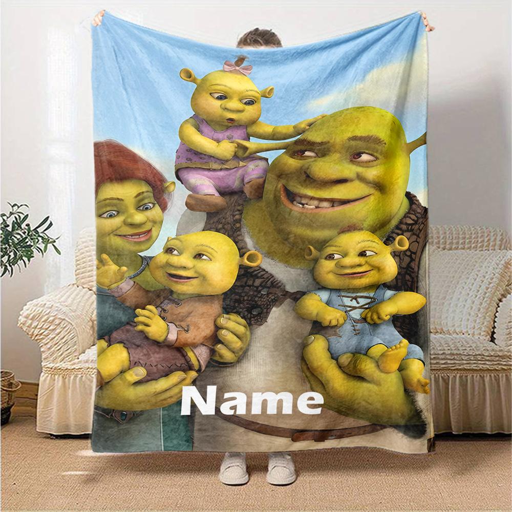 Custom Name Shrek Theme Printed Blanket - Perfect for Couch, Bed, Travel & Outdoor Use | Machine Washable, Cozy & Durable.