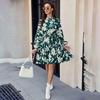 Summer Floral Casual Women Short Dress Round Neck Full Sleeve Fashion Printed