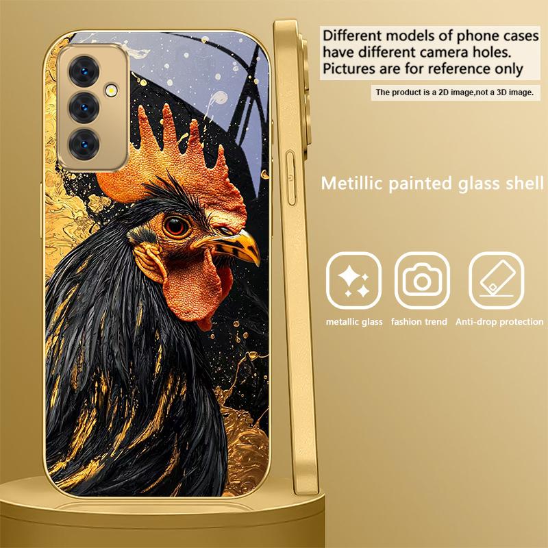 Смелый Золотой Петух Для Samsung A 31 32 A33 A34 35 14 A15 13 A16 25 26 50 52 53 54 55 56 70 71 72 73 Золотой стеклянный чехол для телефона