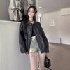 Leather Jacket Jacket Women's Autumn Black PU Leather Loose Long-sleeved Top