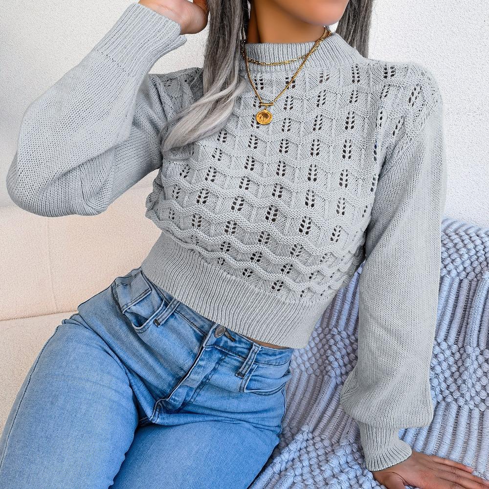 Уличный стиль, сплошной цвет, полосатые рукава-фонарики и вязаный свитер с обнаженным пупком