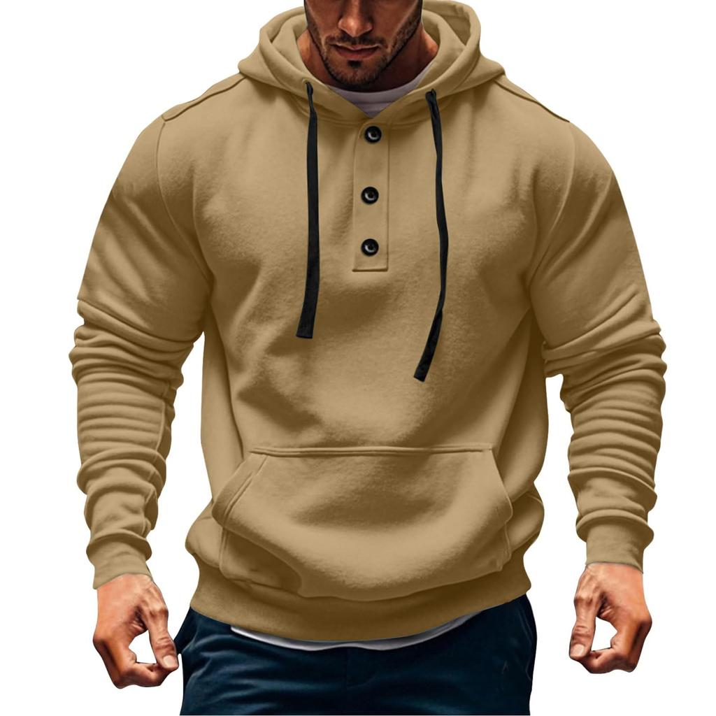 Mens  Hoodies Vintage Casual Quarter Button Up Hooded Workout Sweatshirts Fall Winter Pullover Hoody