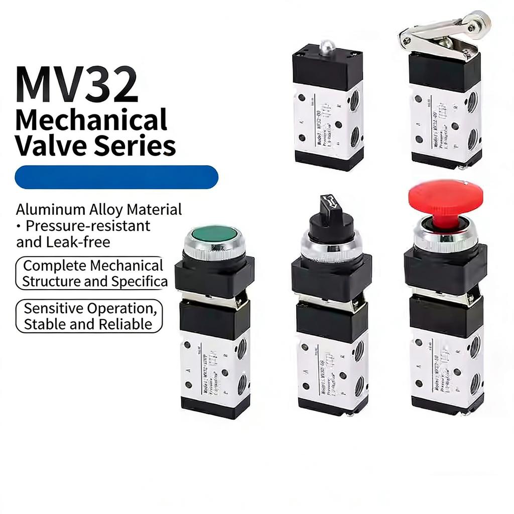 MV322PB Two-position Five-way Three-way Control Valve Round Button Mechanical Valve 322R Roller Type Pneumatic Manual Valve