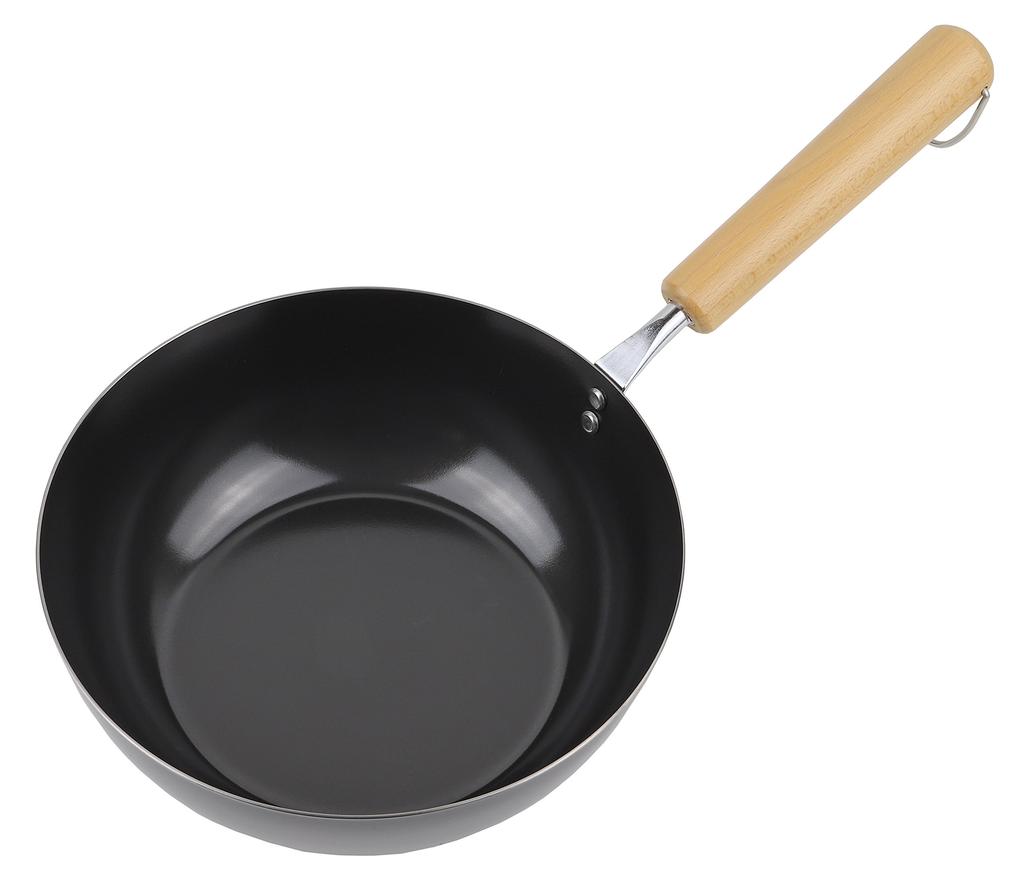 Pearl Metal Pot 20cm Wooden Handle IH Compatible Iron Frying Pan Deep Iron Craftsman Made in Japan Stir-Fry HB-1964