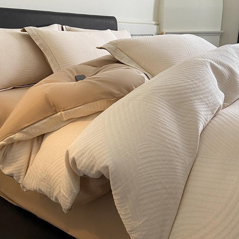 Постельное белье из чистого хлопка с начесом - Полный комплект из четырех предметов, включая простыни и наволочки из 100% хлопка - Трехкомпонентный комплект постельного белья