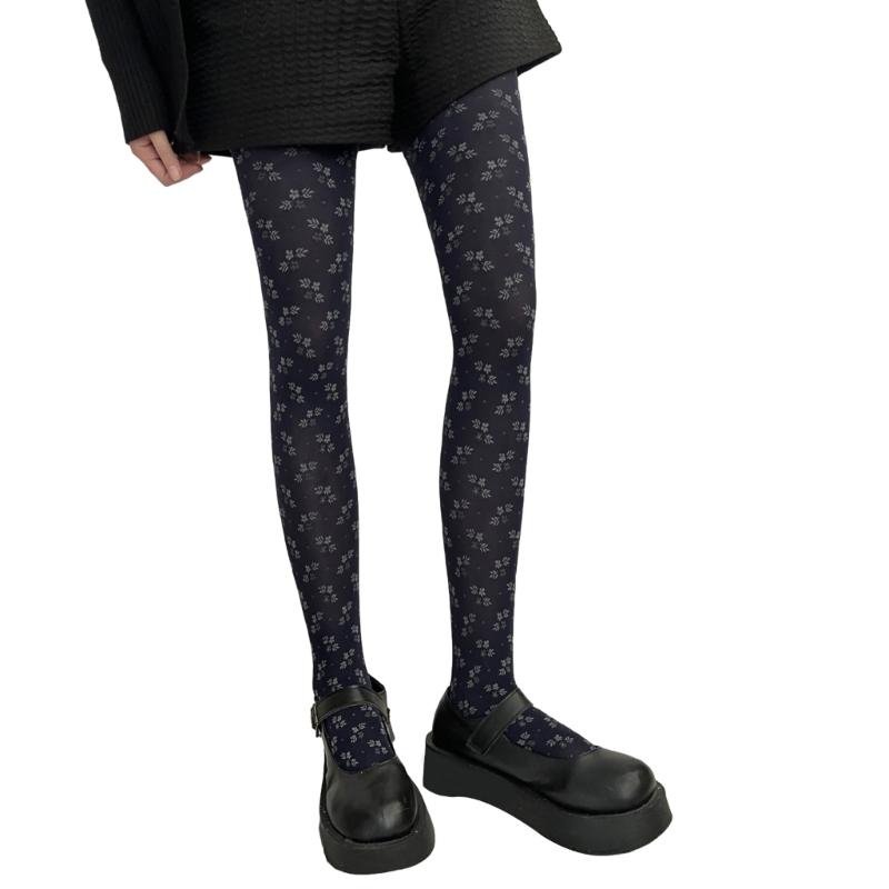 Women Japanese Style JK Vintage Floral Pattern Tights Winter Fall Sweet Girl Jacquard Silky Pantyhose Stockings Leggings