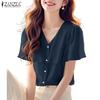 Женская повседневная летняя блузка с коротким рукавом и V-образным вырезом