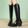 Женские высокие сапоги с острым носком, элегантные туфли на среднем каблуке, тренд 2025 года, классические кожаные зимние сапоги до колена Botas De Mujer