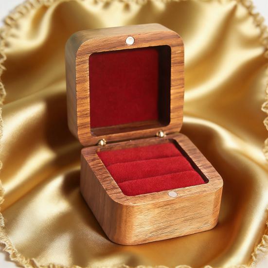Коробка для хранения колец Эксклюзивный футляр для хранения обручального кольца С бархатной подкладкой Дерево грецкого ореха Квадратный дизайн Компактный органайзер для ювелирных изделий