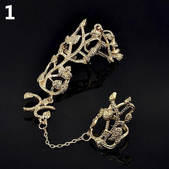 Fashion Women Flower Rose Chain Link Finger Slave Ring Bride Wedding Jewelry ARI