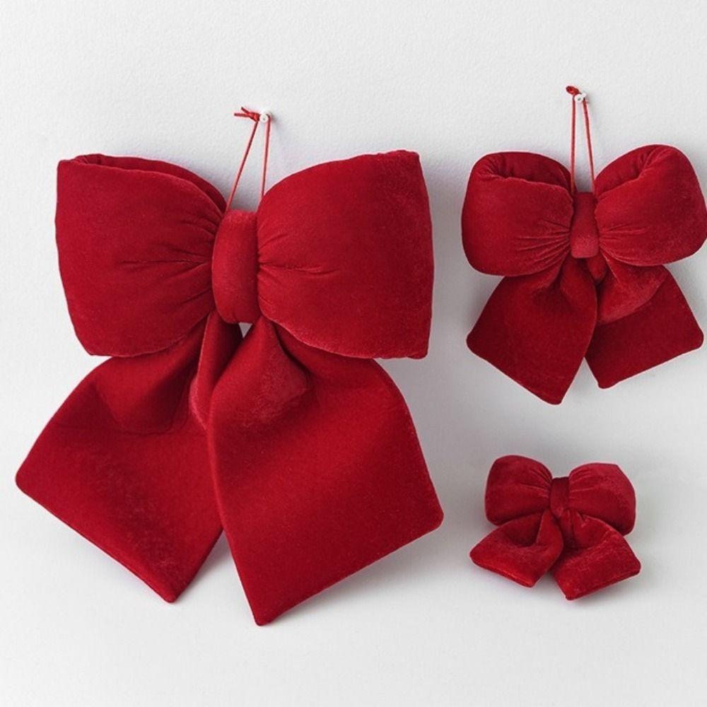 Flannelette Christmas Red Bowknot Pendant Vintage S/M/L Christmas Tree Decoration Bow Shape DIY Bowknot Hanging Pendant