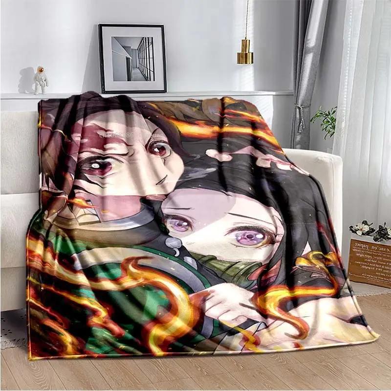 Флисовое одеяло в стиле аниме Demon Slayer Kimetsu no Yaiba Nezuko Kamado Tanjiro Kamado, мягкое постельное белье, покрывало, утепляющий чехол для дивана