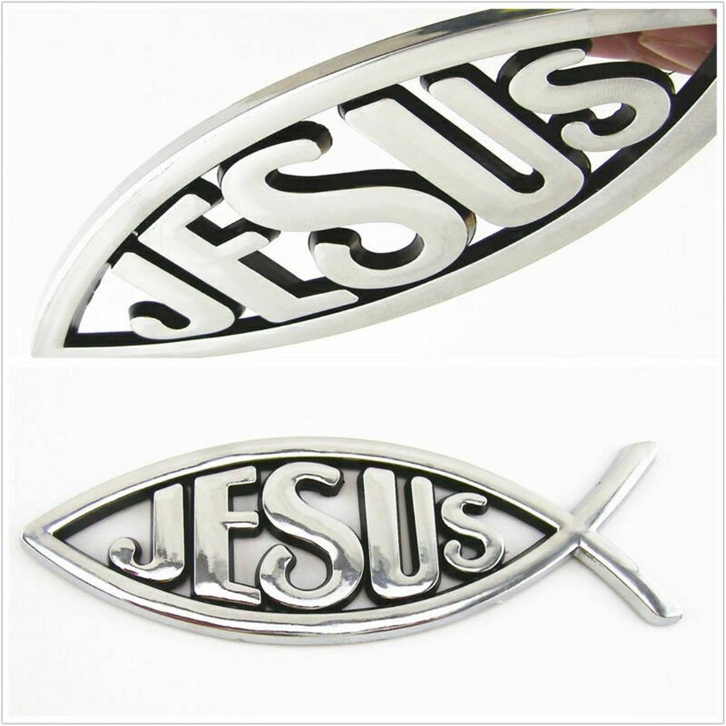 3D Car Sticker Silver Jesus Fish Emblems Christian Symbol