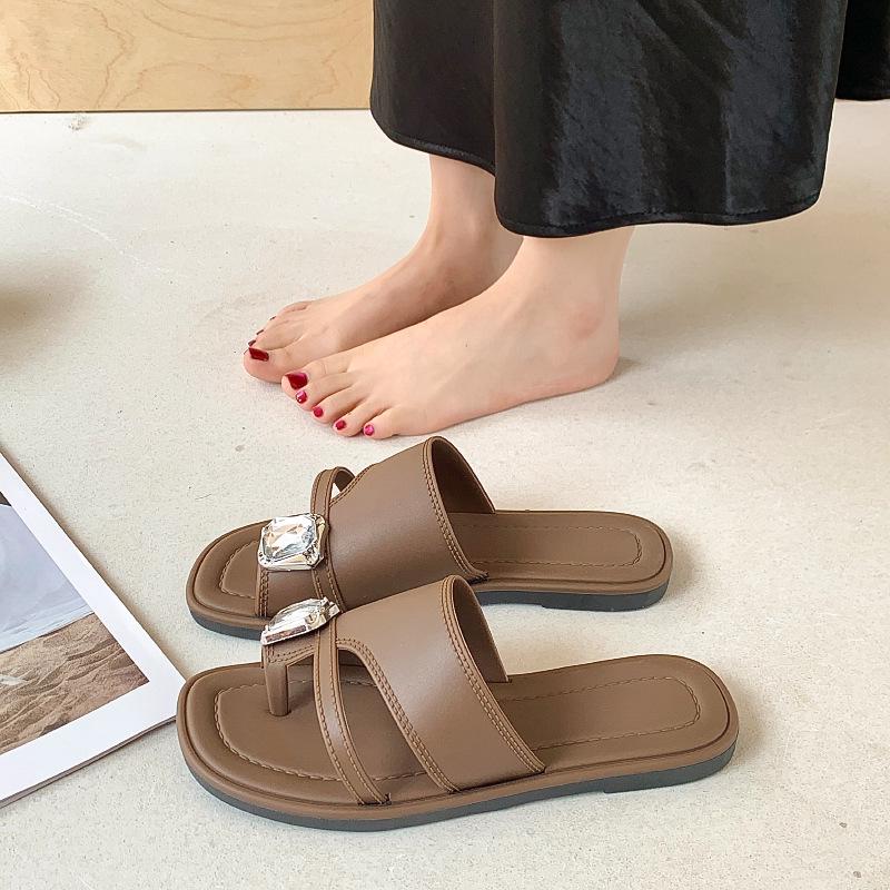Простые босоножки-балетки с открытым носком - Универсальные повседневные летние шлепанцы с петлей для пальца