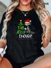 Plus Size - Plus Size - Christmas Themed Plus-Size Casual Women'S T-Shirt with Printed Short Sleeves And a Slightly Stretchy Round Neck