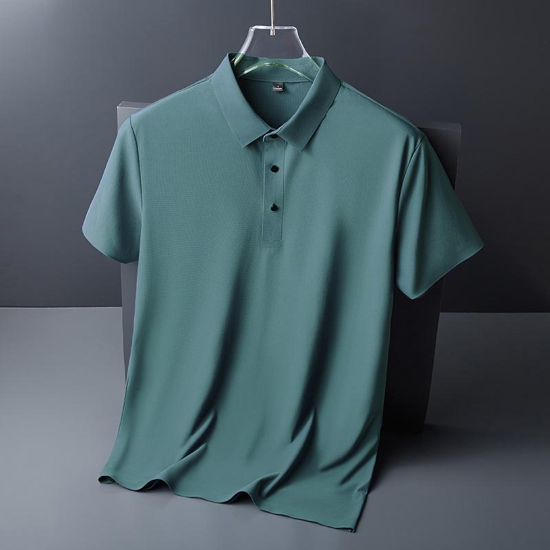 Men's Trendy Seamless Ice Silk Polo Shirt - Short Sleeve, High Quality, Lapel Design for Summer