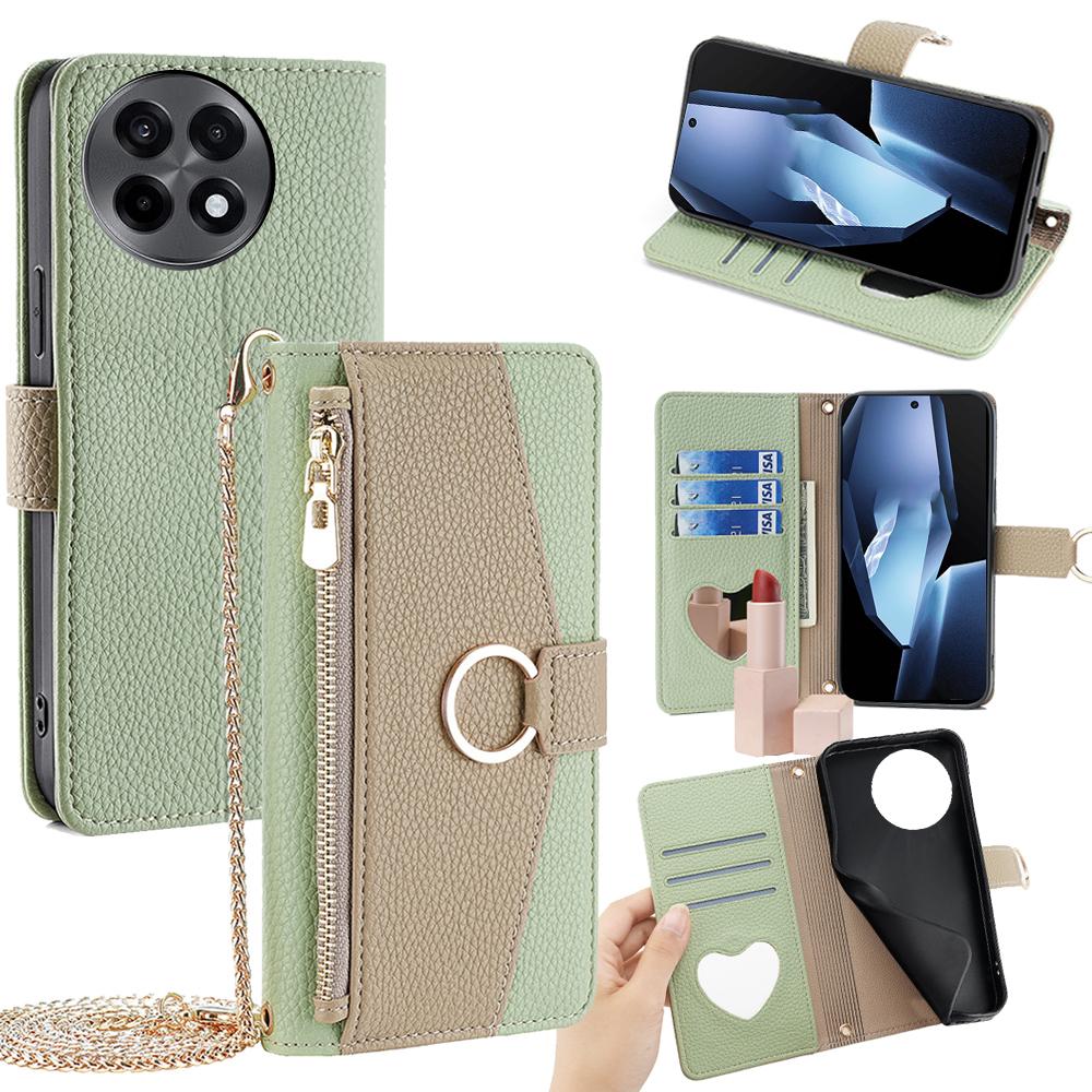 For OnePlus Ace 5 5G/5 Pro 5G Case Mirror Wallet Leather Phone Cover with Chain Shoulder Strap
