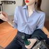 Весенне-осенняя женская шифоновая рубашка. Верх Легкая зрелая плиссированная рубашка с v-образным вырезом в западном стиле. Дизайнерская повседневная рубашка.