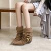 French Design Pointed Pleated Thin Boots Women's 2025 Autumn New Retro Fashion Short Knight Short Boots
