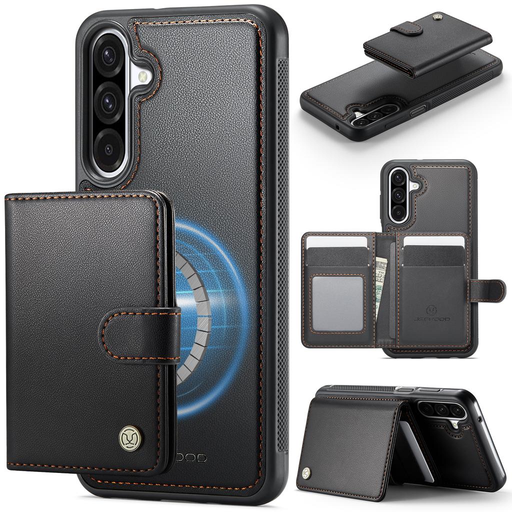 For Samsung Galaxy A26 5G Case JEEHOOD J09 RFID Blocking Card Holder Leather Back Phone Cover Magnetic Case