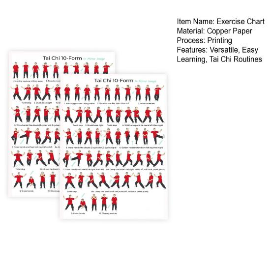 2Pcs Tai Chi Exercise Chart, 10 Form Mirror Image Poster, Move Guide for Beginners Seniors, Tai Chi Training Reference Wall Art