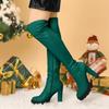 Allegra K Women's Knee-High Platform Boots with Chunky Heels, Green, Size 24.0 cm