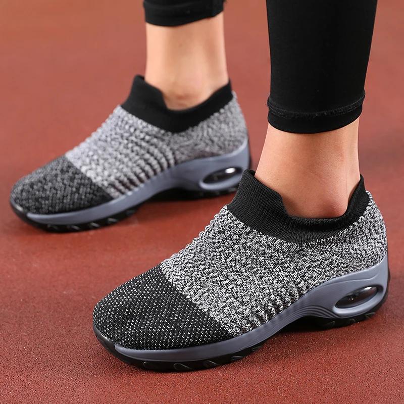 Women's Thick Soled Sports Shoes Mesh Round Toe Shoes 3CM Block Heel Fashionable New Women's Hiking and Walking Shoes