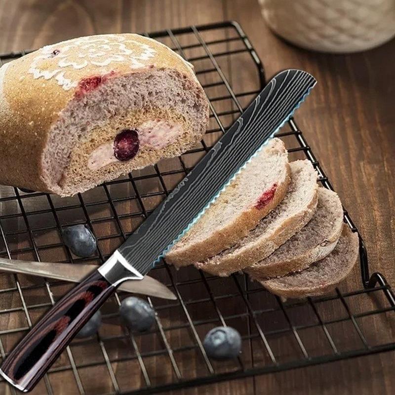 7-piece Laser Damascus Pattern Chef's Knife Sharp Santoku Meat Cleaver Slicing Utility Knife Tool