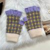 Female Checkerboard Winter Half-Finger Gloves Warm Half Open Finger Korean Version Student Writing Winter Typing Computer