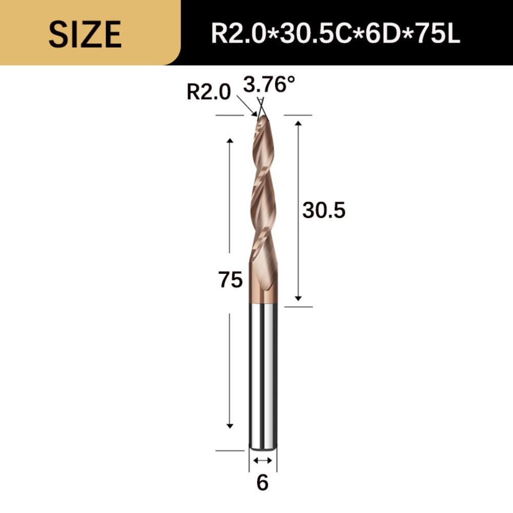 Spiral Tapered Ball Nose End Mill Solid Carbide Metal Milling CNC 3D Carving Bits Endmill