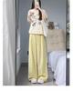 Women's 2024 Summer Yellow Polka Dot Wide-Leg Ice Silk Pants