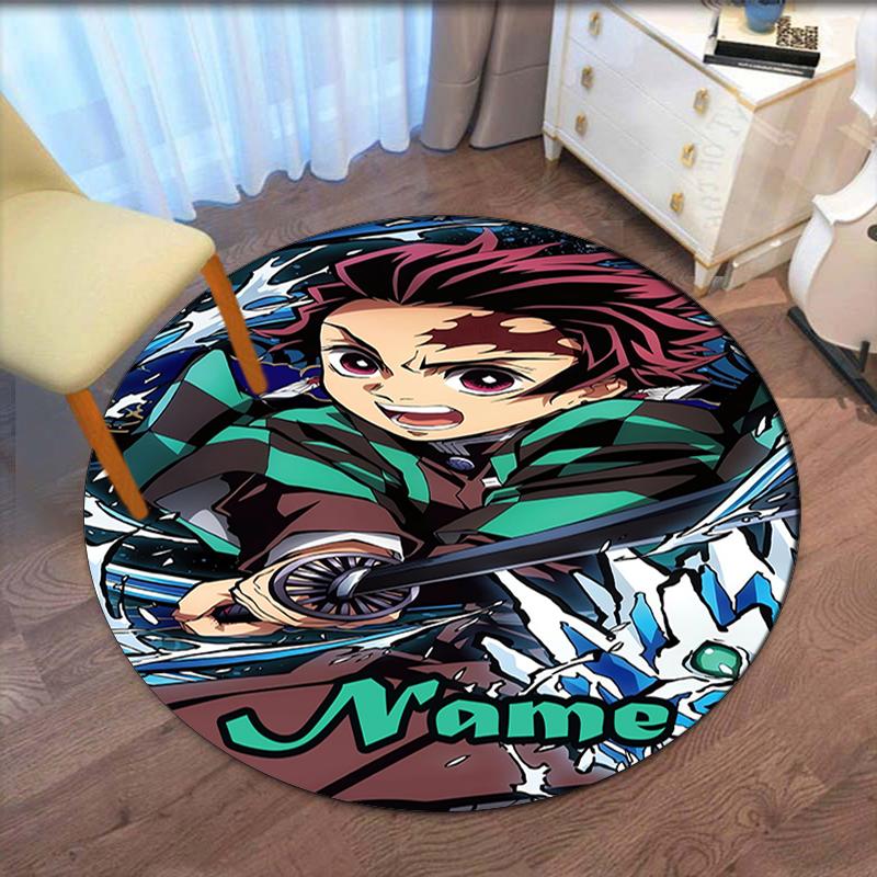 Custom Name Demon Slayer Printed Round Rug Carpet Chair Rug Area Rug Entryway Doormats,for Office Chair Living Room Bedroom Kitchen Room.