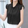 ZANZEA Женская повседневная летняя блузка без рукавов с круглым вырезом и принтом в горошек