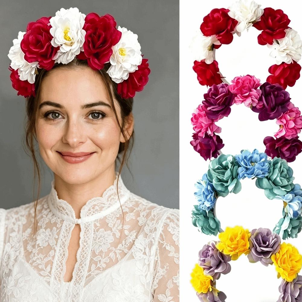 Vintage Artificial Flower Crown Romantic Bohemian Hair Accessories Colorful Floral Headband Women