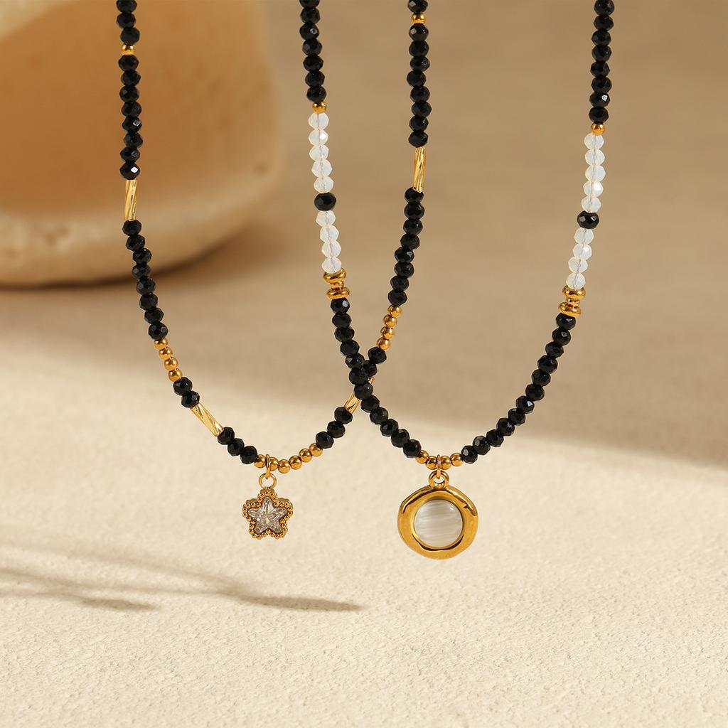 GEMCHIC Женское многослойное бусинное колье со подвесками-звездой и кошачьим глазом - Чокер из нержавеющей стали золотого тона для летней моды