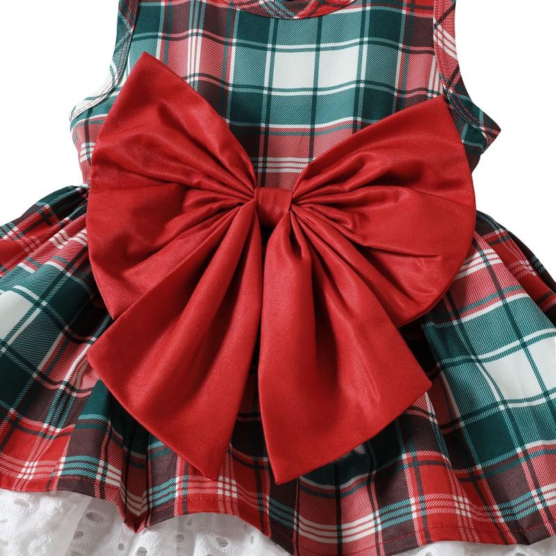 Children Plaid Dress Girl's Lace Bowknot Dress