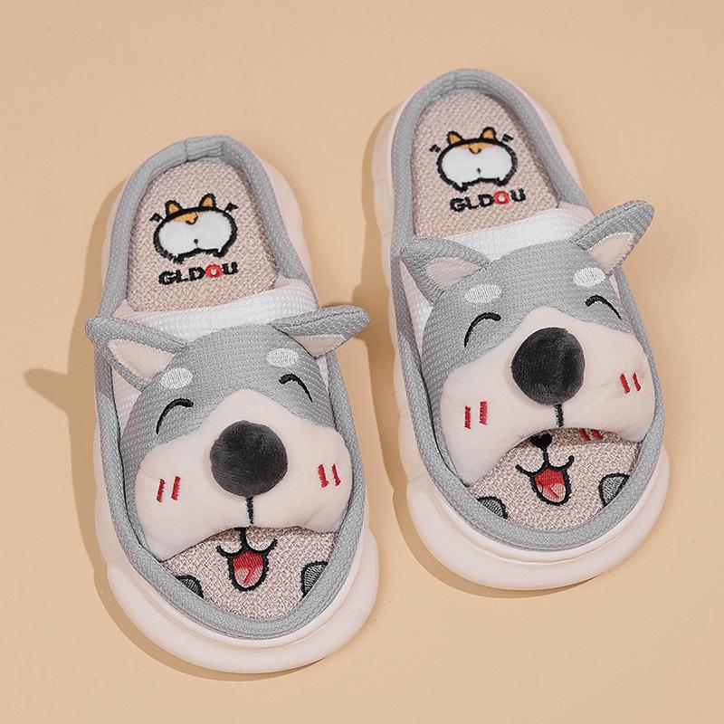 Летняя домашняя обувь из хлопка и льна, тапочки с толстой подошвой, милые домашние тапочки из хлопка и льна с рисунком для женщин