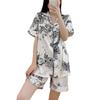 Пижама женская с коротким рукавом, шорты, кардиган с лацканами, прохладная домашняя одежда из ледяного шелка, комплект из двух предметов с античной росписью тушью