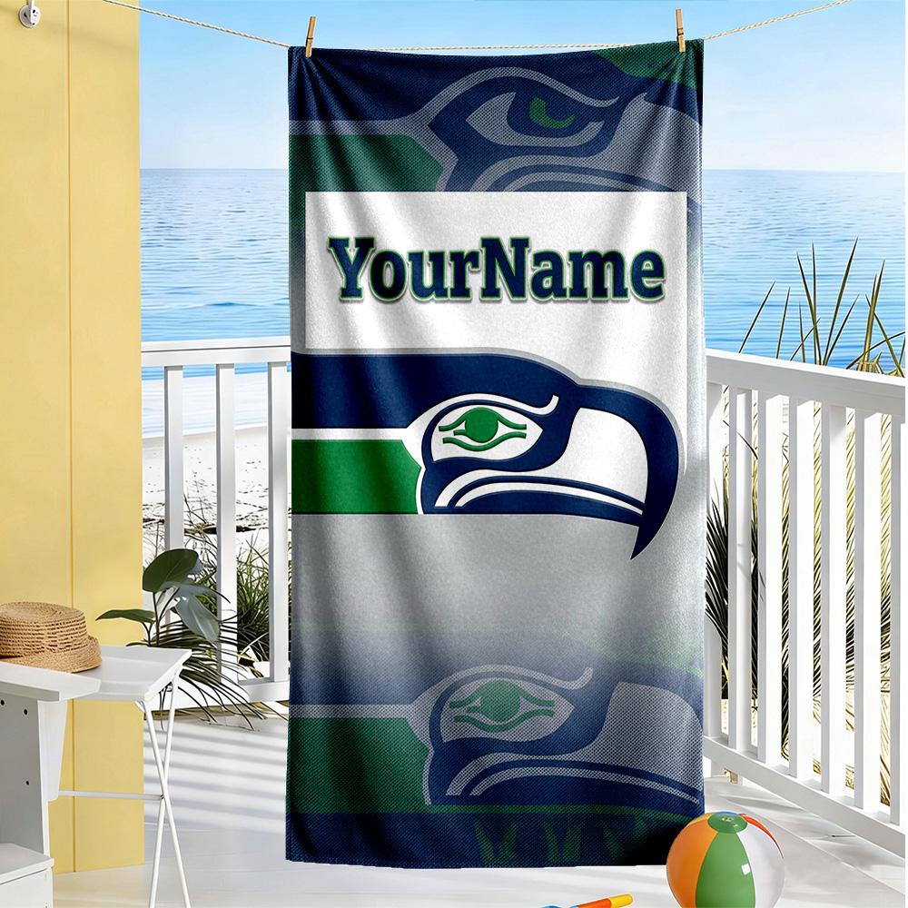 Seattle Seahawks Customizable Name Beach Towel Quickdry Soft Microfiber Suitable For Swimming Gym Camping Yoga Vacation