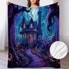 1pc Blue Purple Halloween Blanket Horro Castle Printed Skin-Friendly Soft Blanket 2025 New for Home Sofa Halloween Decoration