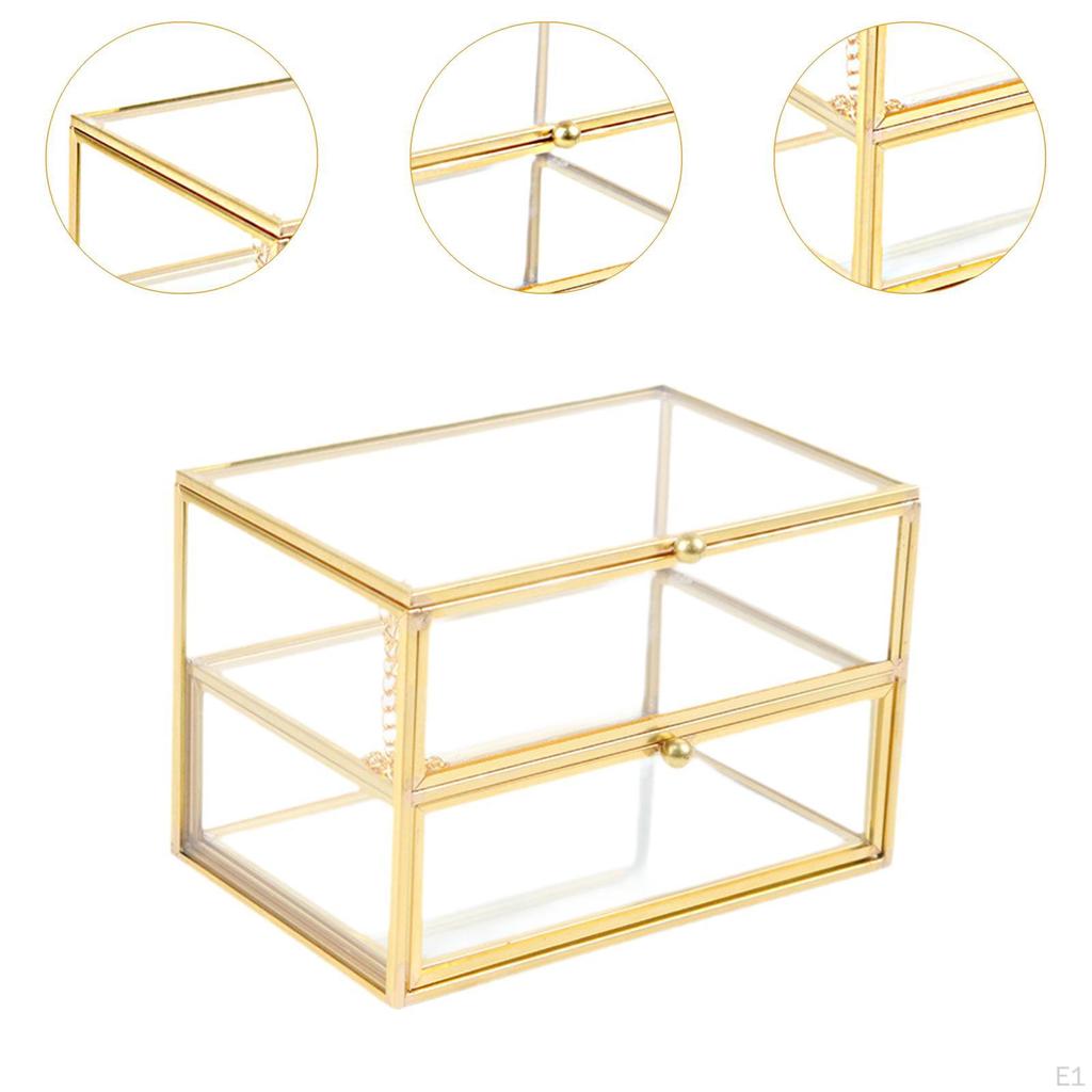 Glass Jewelry Box Cosmetic Storage Case Convenient Desktop Decoration Trinket Organizer for